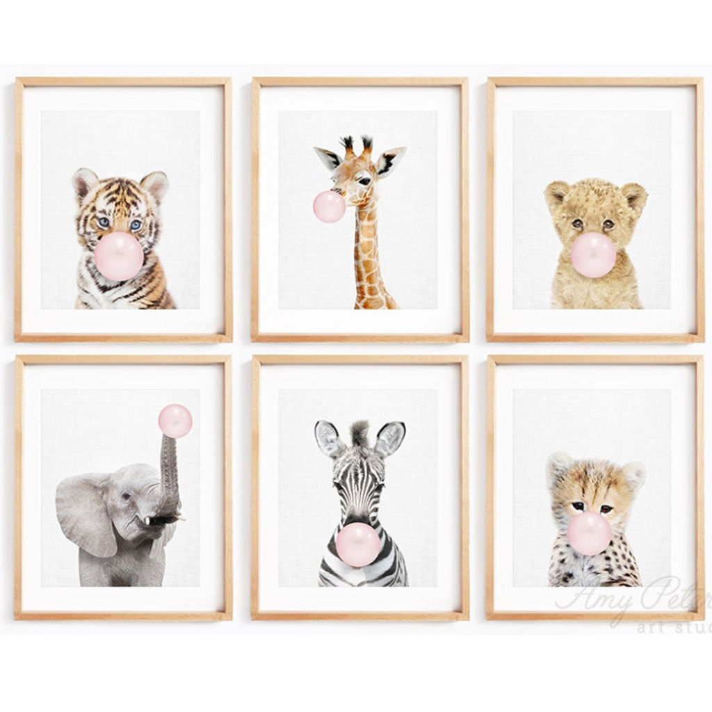 Safari PINK Bubble Gum Animal Art With Frame 11''x14'' — view 1